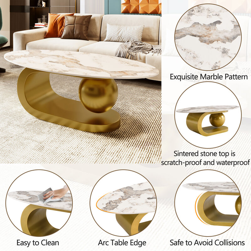 Merax Modern Oval Marble Pattern Coffee Table