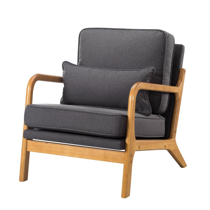 Linen Blend Arm Chair with Solid Wood Leg