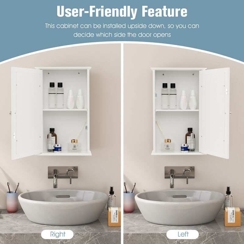 Costway Bathroom Medicine Cabinet with Mirror Cabinet Reversible Single Door Organizer