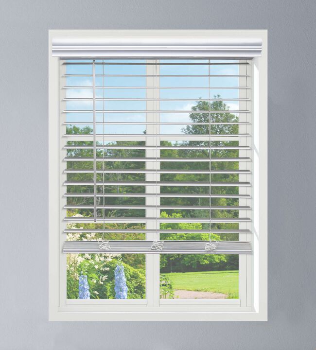 Linen Avenue Custom Cordless Faux Wood Blind White, Partial Inside Mount