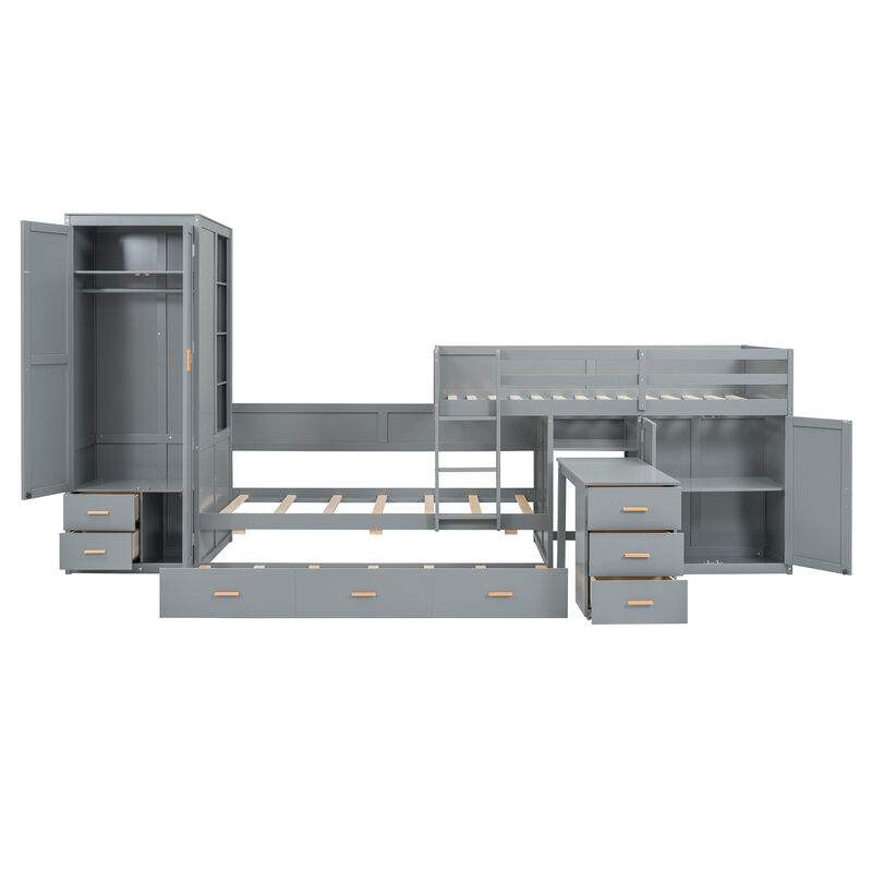 Merax Bunk Bed with Trundle, Cabinet, and Wardrobe