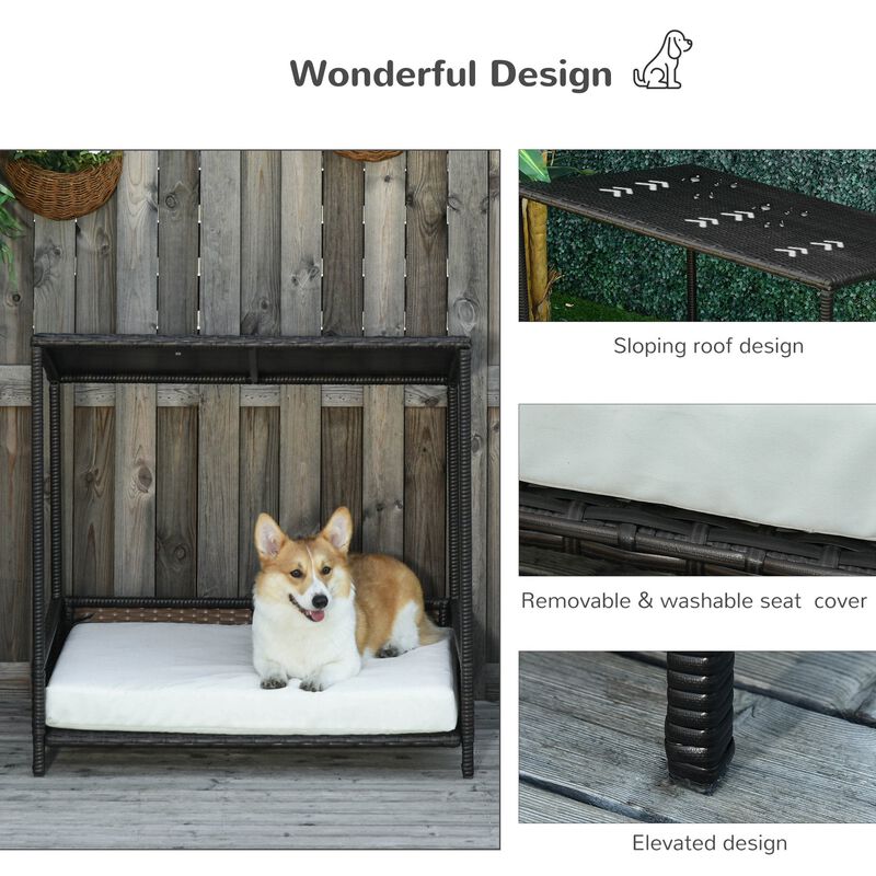 Brown Pet Retreat: Wicker Dog House with Raised Rattan Design