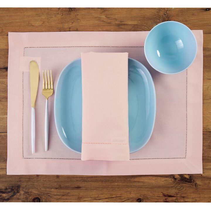 Solino Home Cotton Linen Hemstitch Dinner Napkins 20 x 20 Inch Set of 4