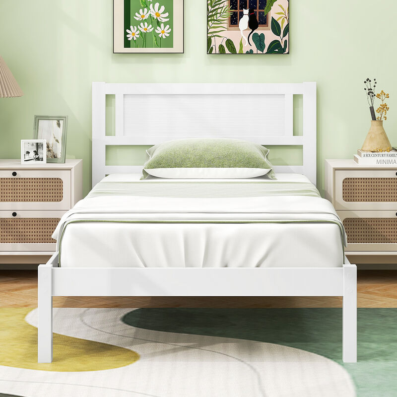 Wood Bed Frame with Headboard and Wooden Slats Support, Sturdy Platform Design for Comfortable Sleep