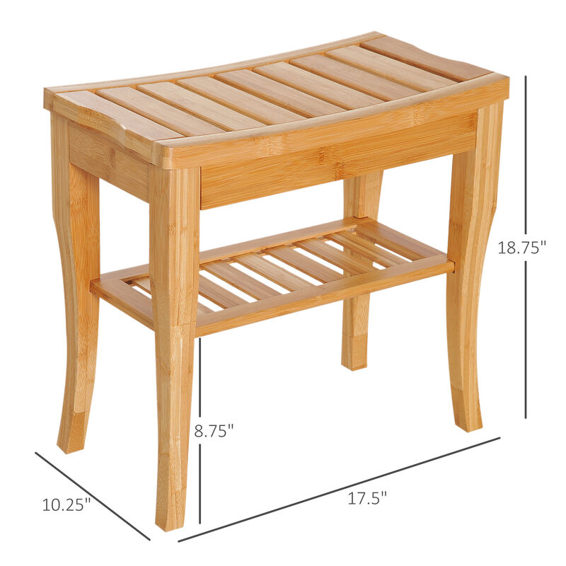 20" Bamboo Shower Bench With Storage Shelf