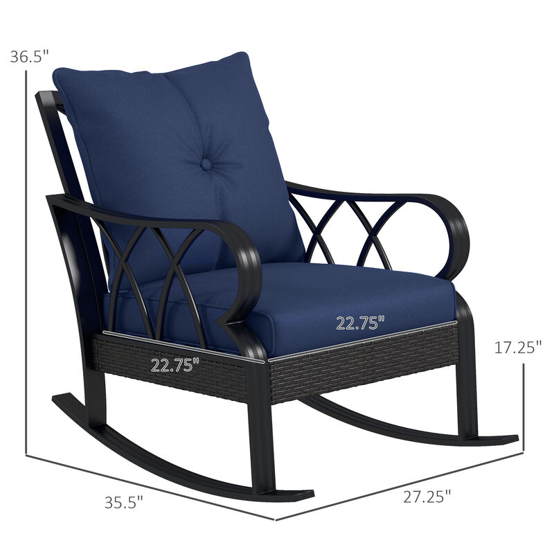 Outdoor 2 PCs Patio Rattan Rock Chairs w/Ergonomic Design, Aluminum Tube, Blue
