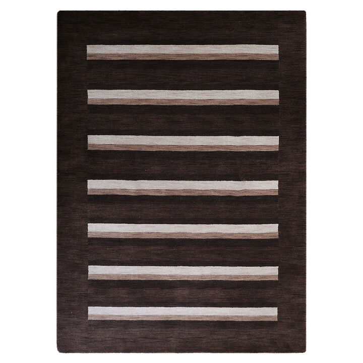 RUGSOTIC CARPETS HAND KNOTTED LOOM WOOL ECO-FRIENDLY AREA RUGS  - 5'x8', Rectangle, Brown Beige Color, Contemporary Modern Design, High Pile Thick Handmade Anti Skid Rugs for Living Room (L00904)
