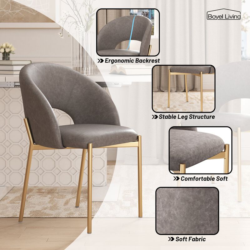 PU Dining Side Chair with Metal Legs,  for Dining Room, Bedroom, Living Room, Study Room, Office Area (Set of 2)