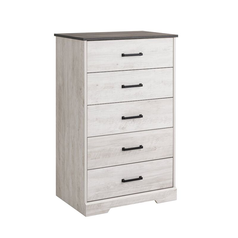 Prepac Rustic Ridge Washed White 5 Drawer 18.5D x 27.5W x 43.5H Dresser