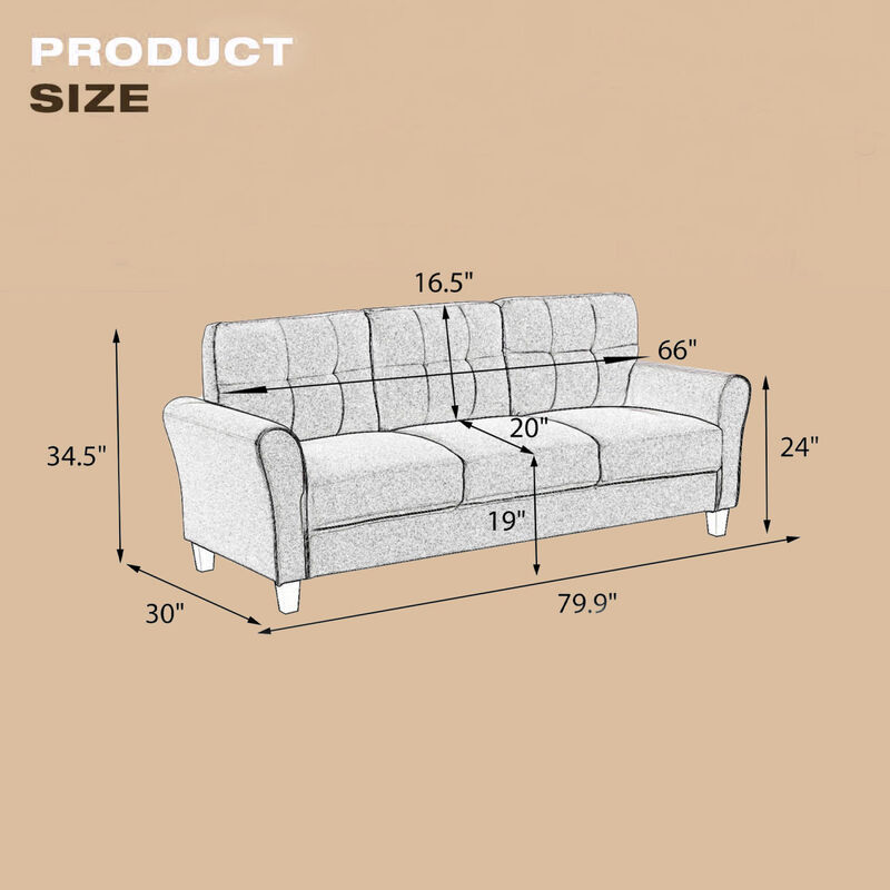Modern Living Room Sofa Linen Upholstered Couch Furniture For Home Or Office