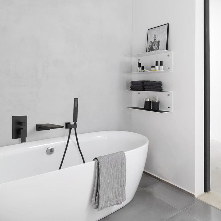 Modern Style Matte Black Wall Mount Tub Filler Bathroom Bathtub Faucet Shower Set 0002
