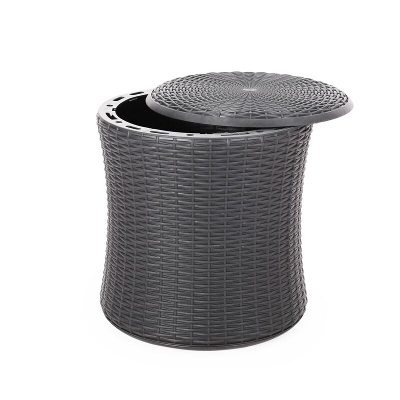 Lifo Outdoor End Table, Storage, 19 Inch, Gray Woven Polypropylene - Benzara