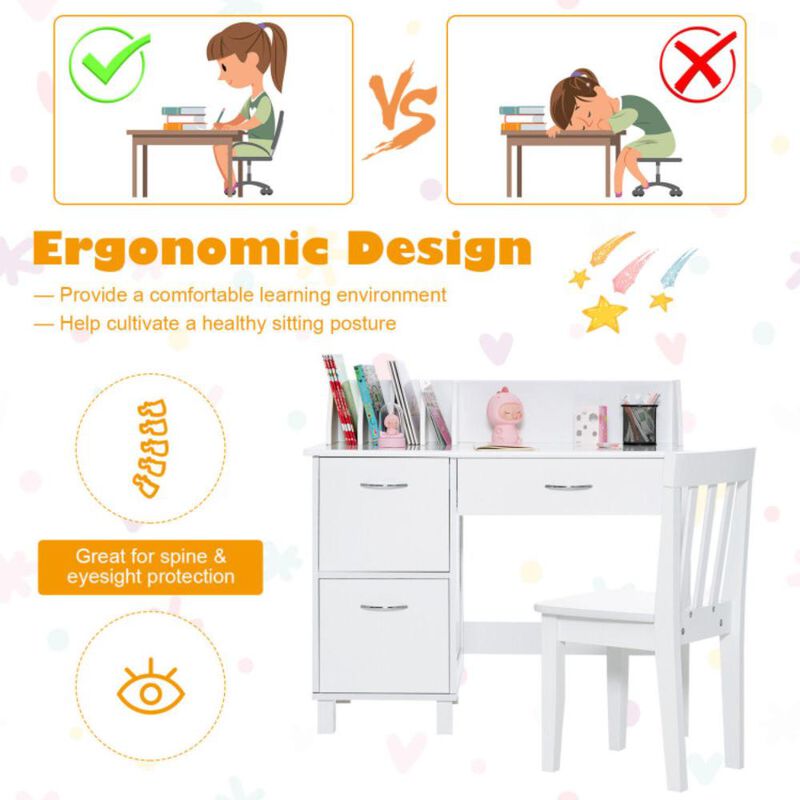 Hivvago Kids Wooden Writing Furniture Set with Drawer and Storage Cabinet