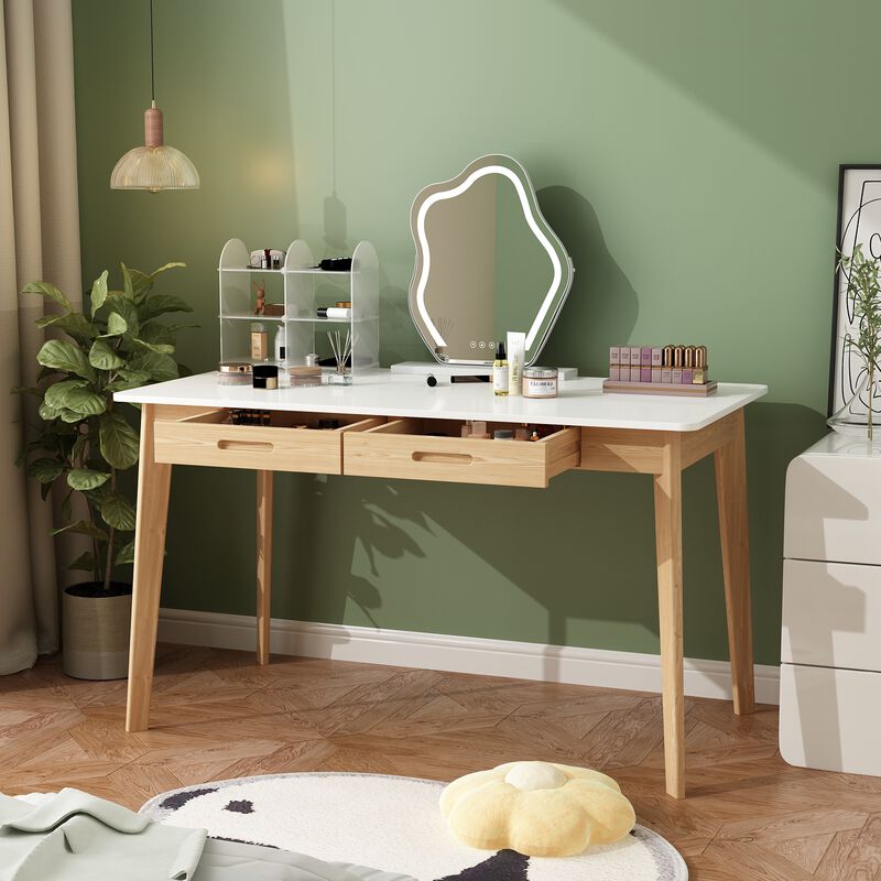 1-Piece White Wooden Makeup Vanity, Vanity Table, Dressing Desk with 2 Drawers, 47.2 in. W x 21.7 in. D x 29.5 in. H
