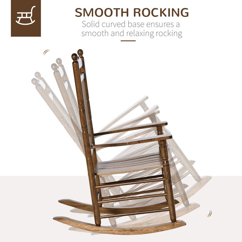 Brown Porch Comfort: Traditional Wooden High-Back Rocking Chair