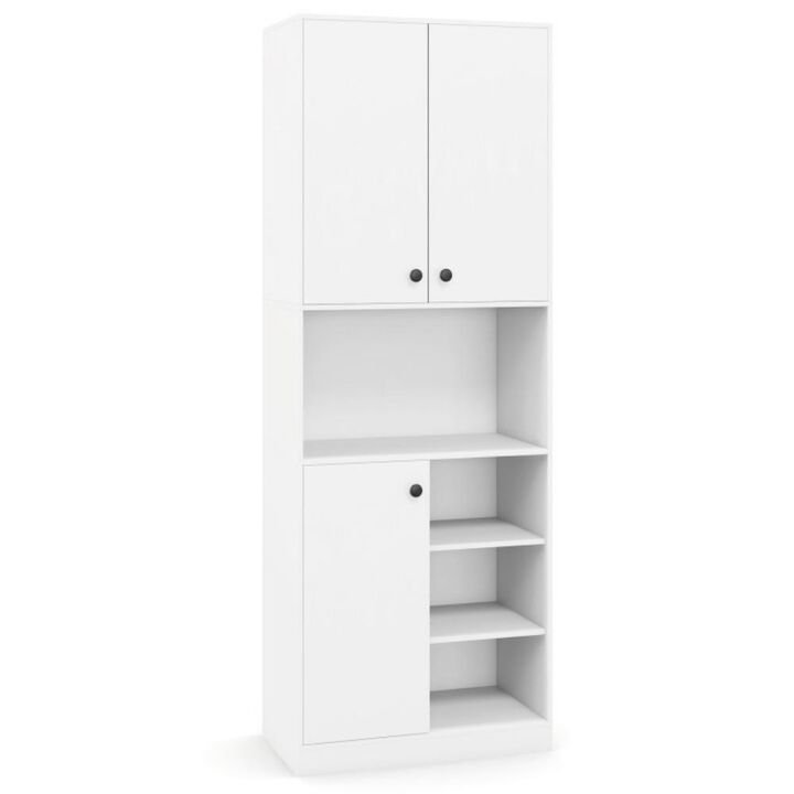 Kitchen Pantry Storage Cabinet with Microwave Stand and Open Shelves