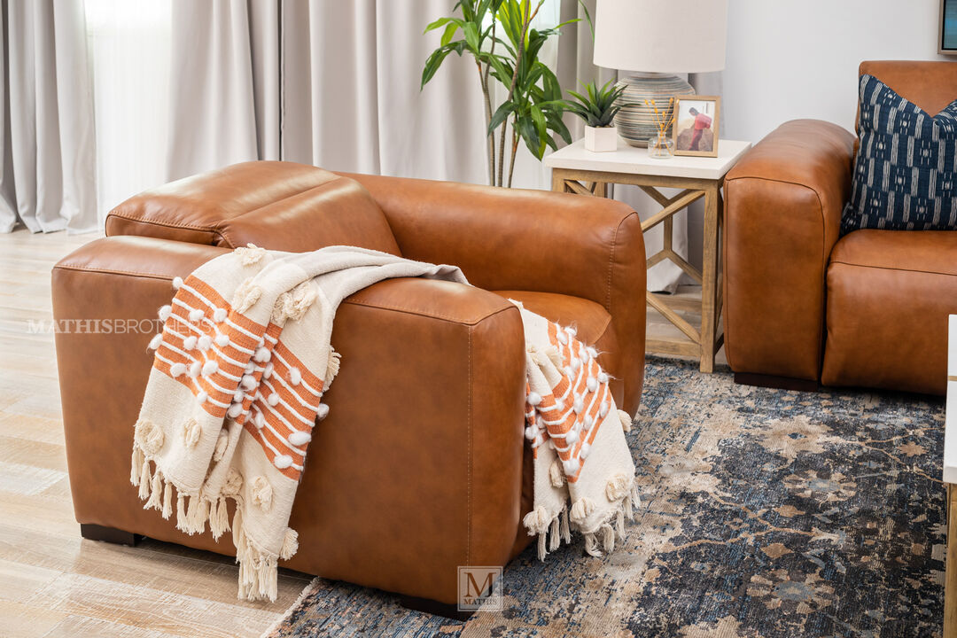 Leather power recliner in camel