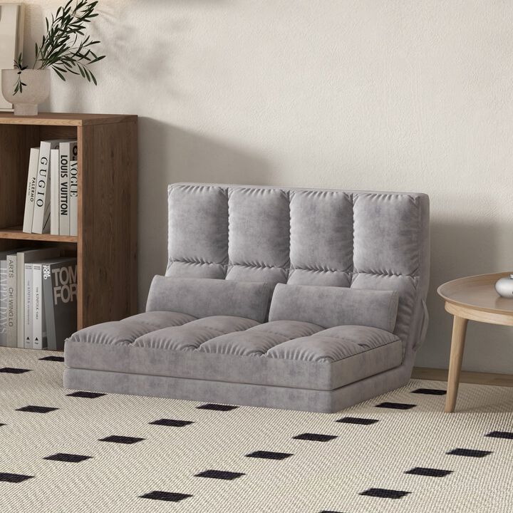 Dark Gray Convertible Bed Chair: Foldable, Adjustable, 2 Pillows