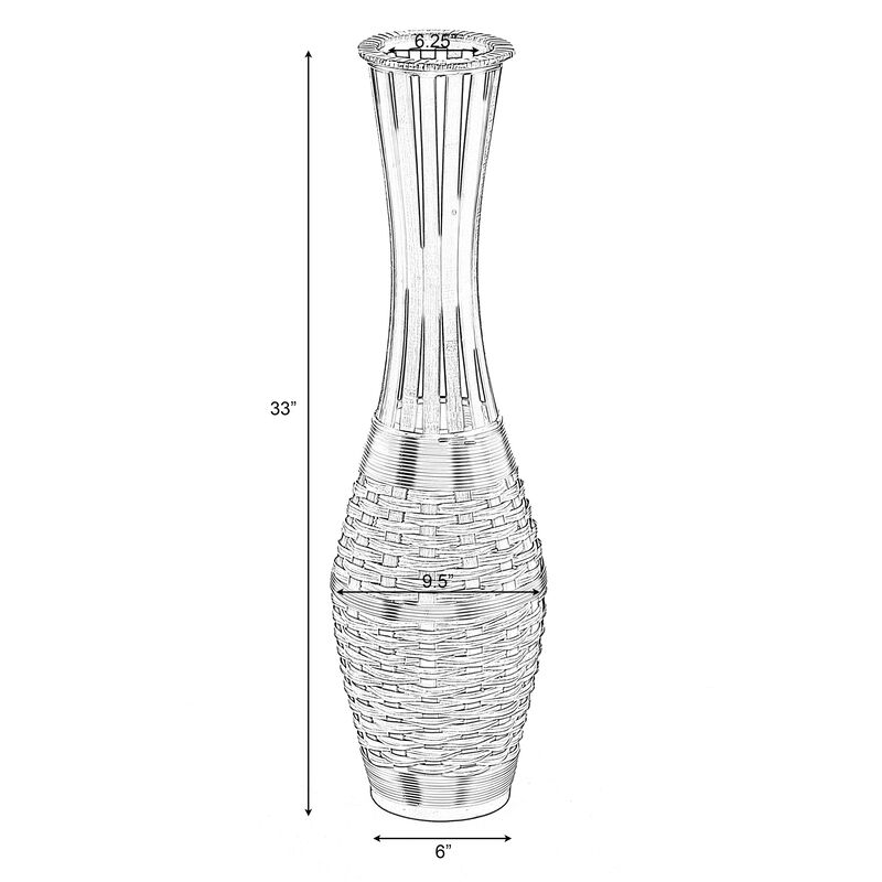 Elegant Antique 34-inch-tall Trumpet Style Floor Vase - Versatile Entryway or Living Room, or Bedroom Decor with Decorative Bamboo Rope Accent - Rich Brown Finish – Modern Statement Vase