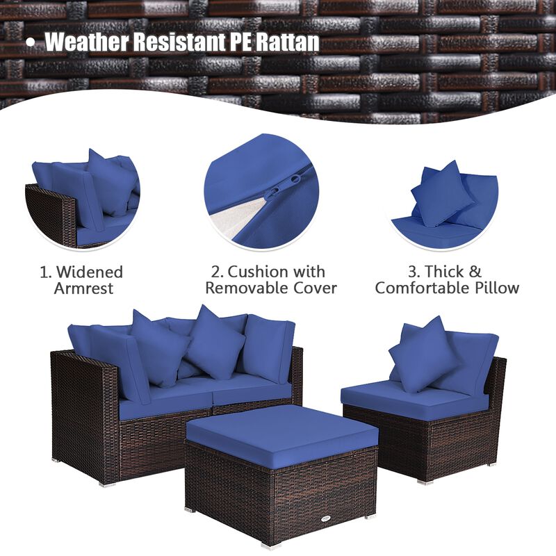 4 Pcs Ottoman Garden Deck Patio Rattan Wicker Furniture Set Cushioned Sofa