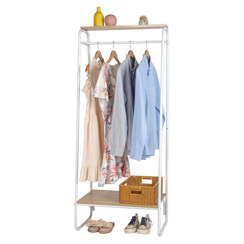 Freestanding Clothes Rack with Shelf, Adjustable Clothing Storage Organizer