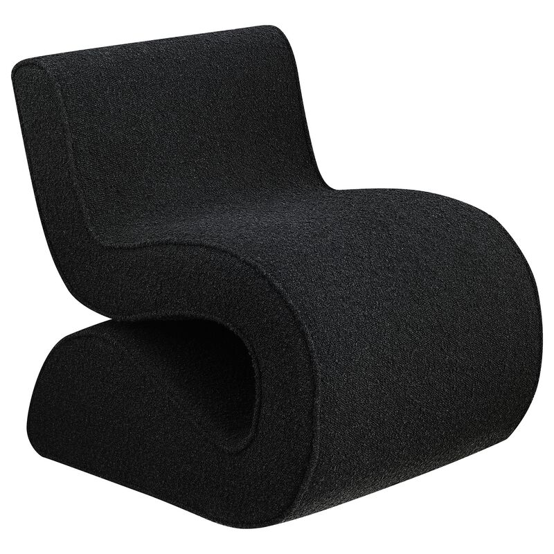 Zea Unique Accent Side Chair, Curved, Modern Gray Boucle Upholstery, Metal - Benzara