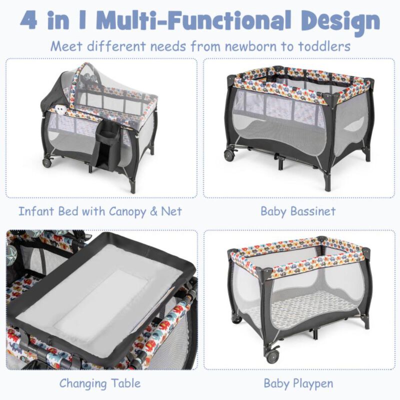 Hivvago 4 in 1 Portable Baby Nursery Center with Net and Music Box
