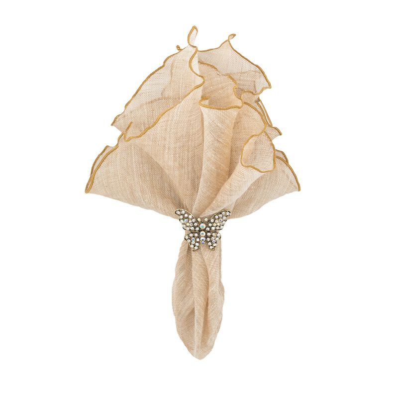 Gold Linen Napkins With Gold Ruffled Edges, Set of 4