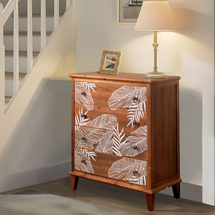Bohemian 4-Drawer Chest, Stylish Storage Dresser for Bedroom & Living Room