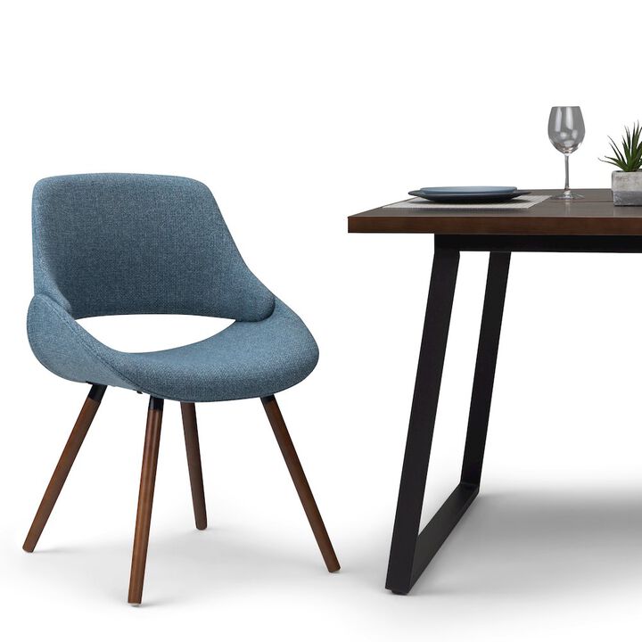 Simpli Home Malden Bentwood Dining Chair In Denim Blue Woven Fabric