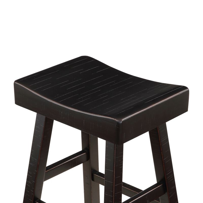 Casy 25 Inch Counter Height Stool, Saddle Seat, Black Rubberwood, Set of 2 - Benzara
