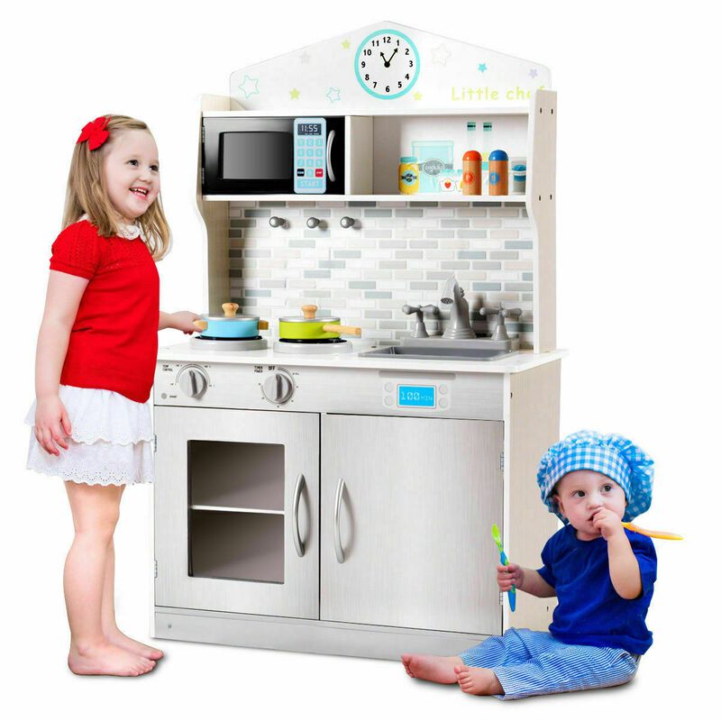 Kids Wooden Pretend Cooking Playset Cookware Kitchen