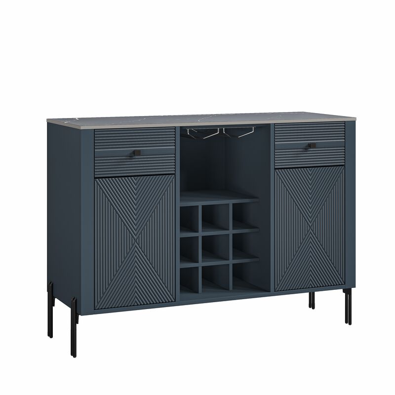 FESTIVO 42" Modern Wine Cabinet with Metal Glass Rack and Drawers