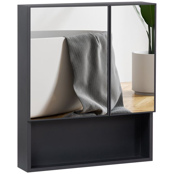 Black Bathroom Organizer: Wall-Mounted Double Door Medicine Cabinet