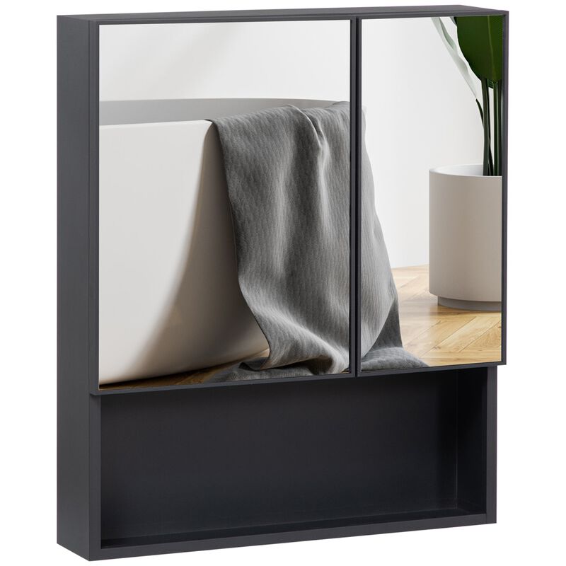 Black Bathroom Organizer: Wall-Mounted Double Door Medicine Cabinet