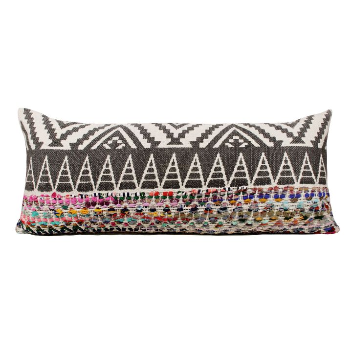 36" Gray and Pink Boho Geometric Rectangular Throw Pillow
