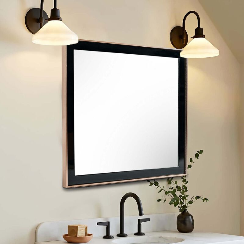 Dual Tone Stainless Steel Frame Wall Mirror, Black and Gold-Benzara