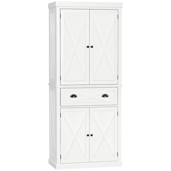 White Kitchen Organizer: Freestanding 4-Door 6-Tier Pantry