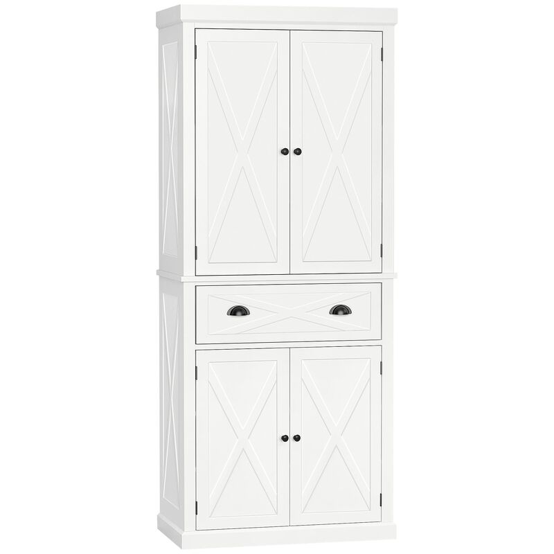 White Kitchen Organizer: Freestanding 4-Door 6-Tier Pantry