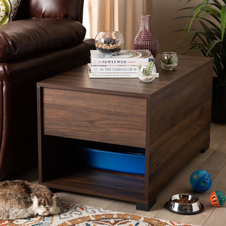 Baxton Studio Skylar Modern Walnut Brown Finished Cat Litter Box Cover House