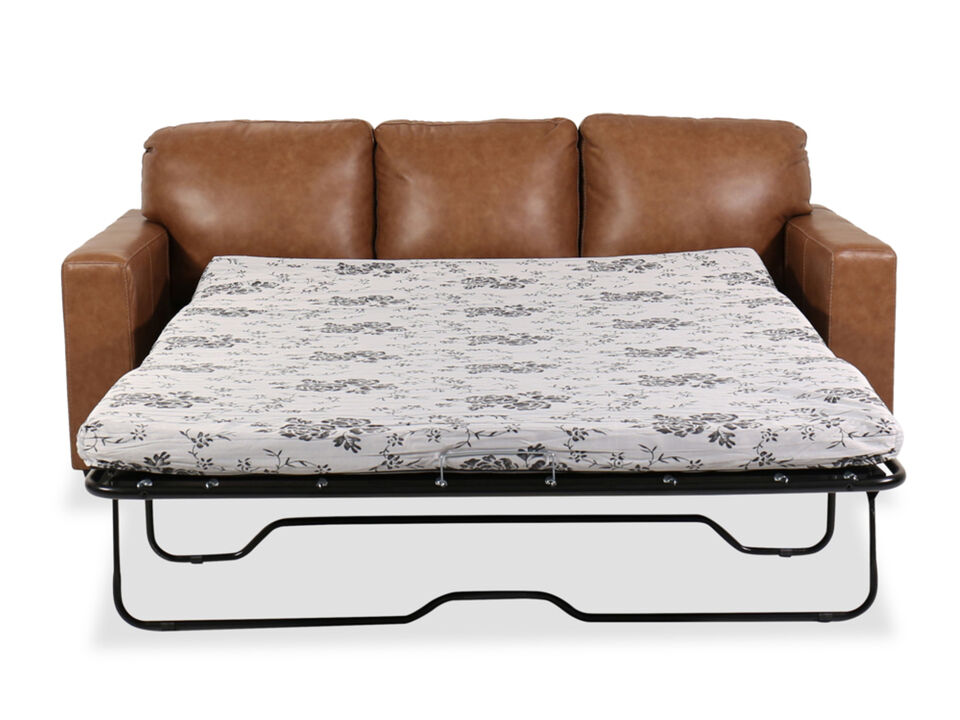 Queen convertible sleeper sofa in brown leather upholstery