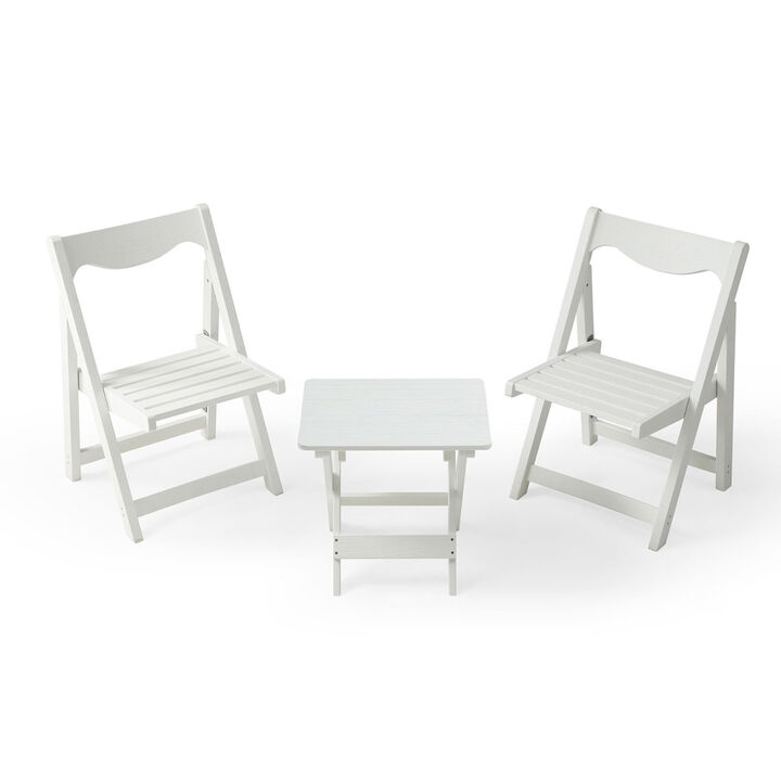 Hips Foldable Small Table And Chair Set With 2 Chairs And Rectangular Table White