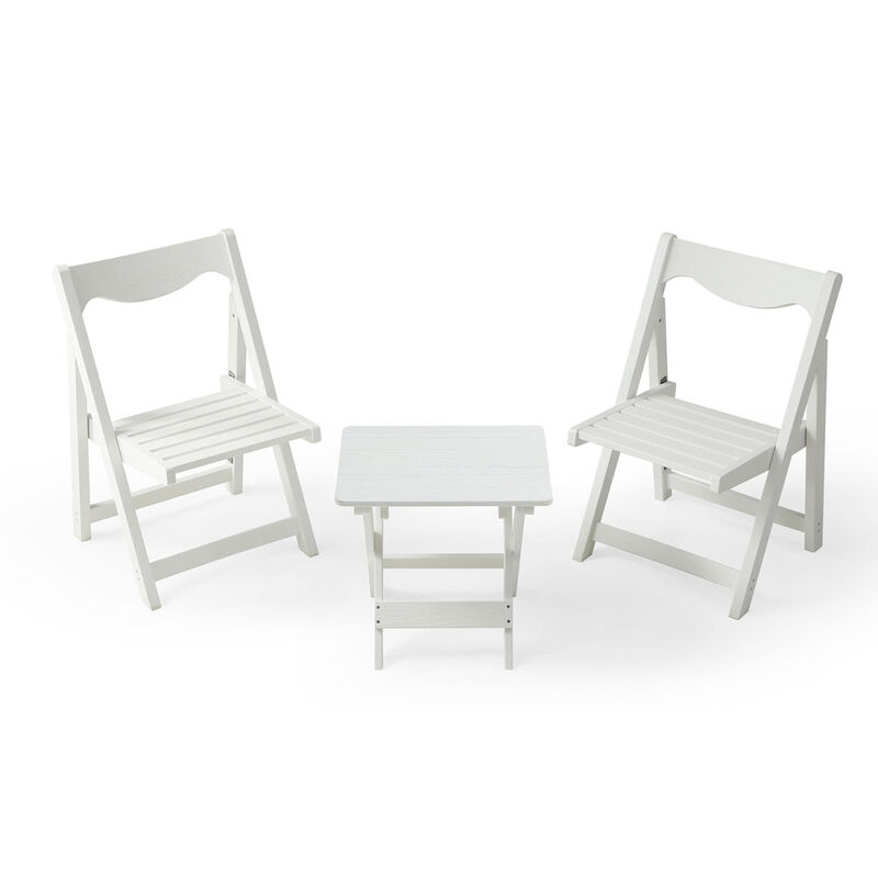Hips Foldable Small Table And Chair Set With 2 Chairs And Rectangular Table White
