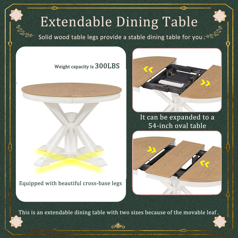 Merax Retro Style Dining Set with Extendable Table and 4 Chairs