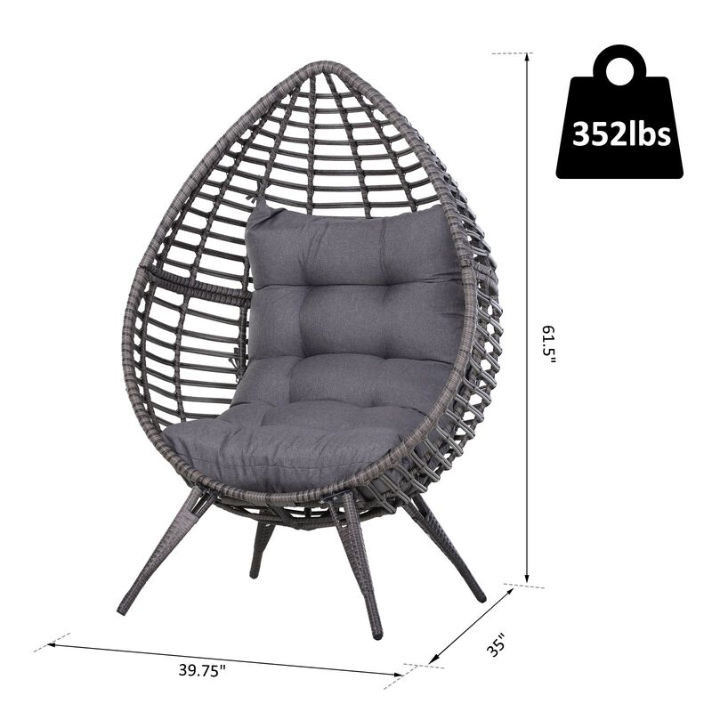 Grey Garden Cocoon: Patio Wicker Egg Chair with Soft Cushion