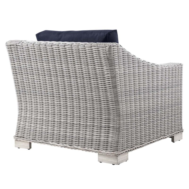 Modway Conway Outdoor Patio Wicker Rattan, Armchair, Light Gray Navy