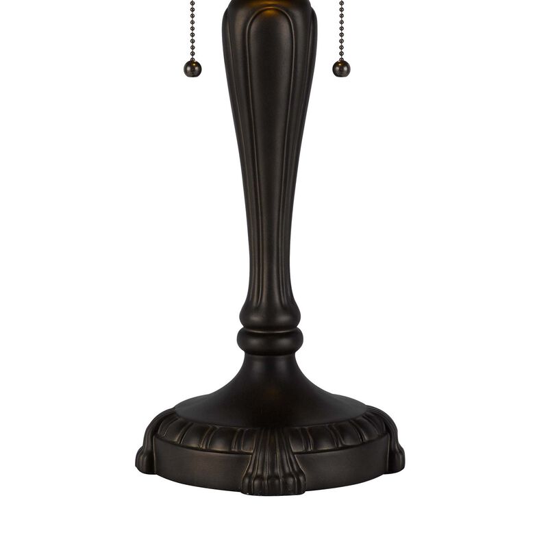 24 Inch Table Lamp, Floral Tiffany Style Stained Glass, Bronze Resin - Benzara