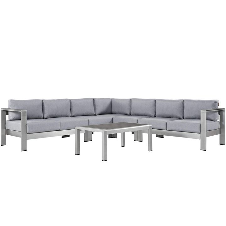 Shore Outdoor Patio Collection - Durable Aluminum Sectional Sofa Set for Outdoor Relaxation - Includes Coffee Table, Corner Sofa, Loveseats, and Chairs - Silver Gray