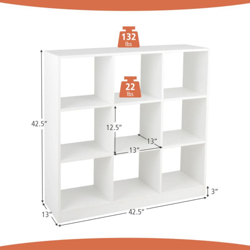 Hivvago Modern 9-Cube Bookcase with 2 Anti-Tipping Kits for Books Toys Ornaments-White