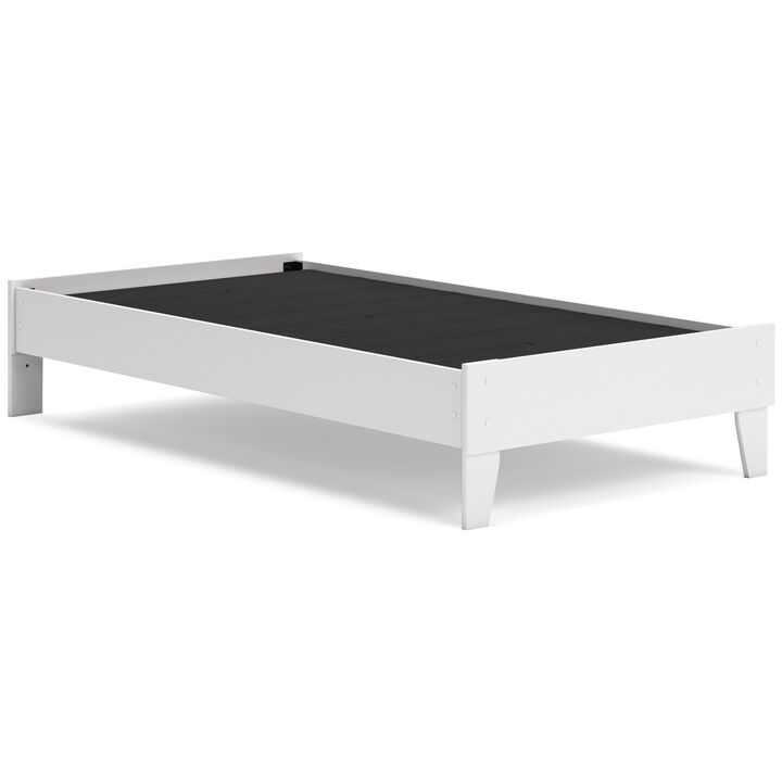 Alli Twin Size Platform Bed, Modern Matte White Wood, Low Profile Legs - Benzara